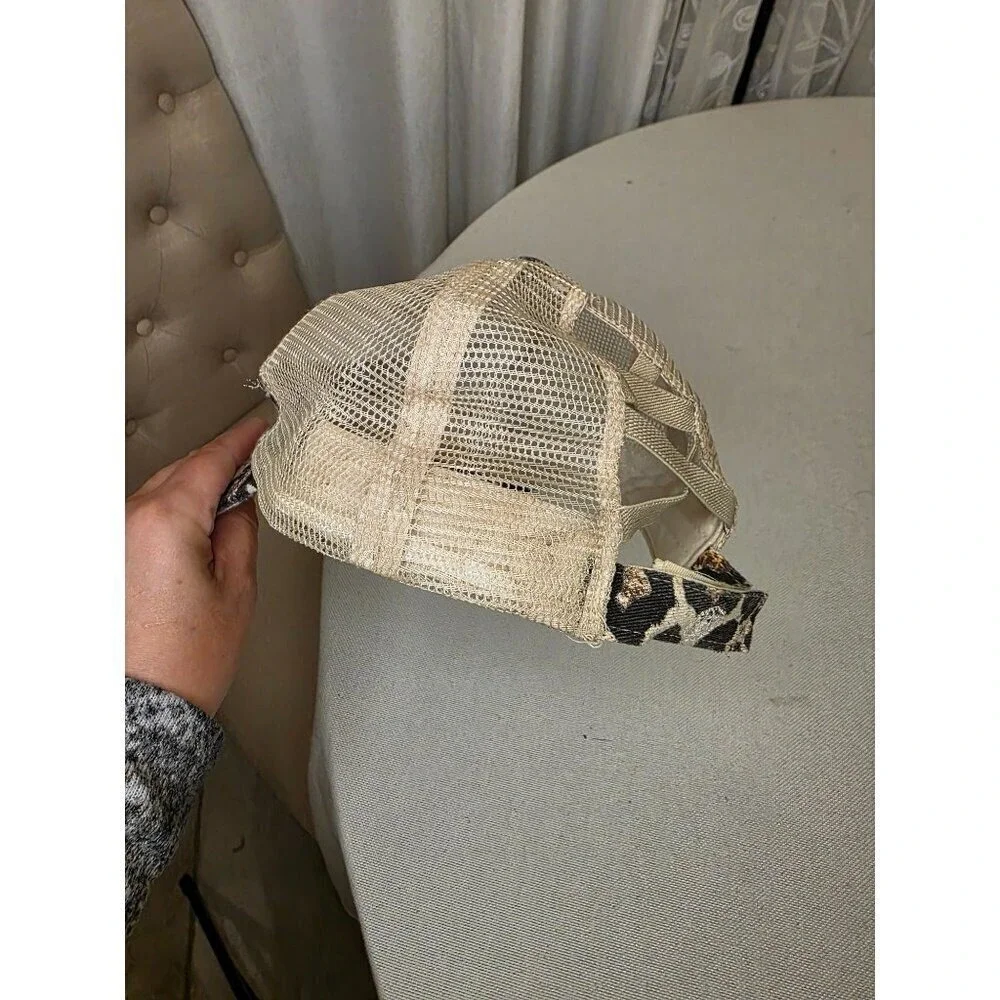 Leopard Print God Bless The USA Distressed Trucker Hat With Mesh‎ Back